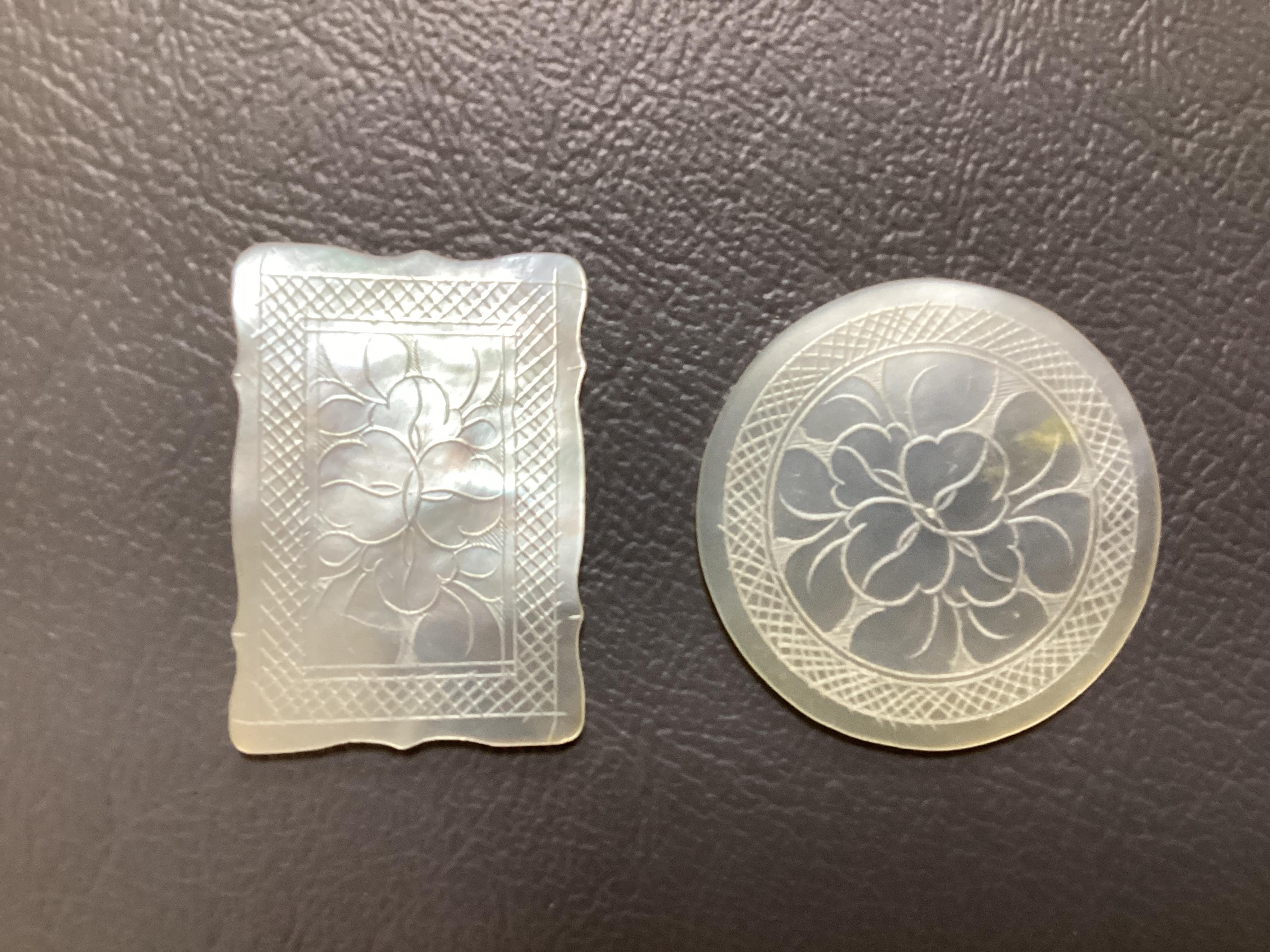 Two Chinese gilt decorated black lacquer games boxes, containing numerous mother-of-pearl counters, 19th century